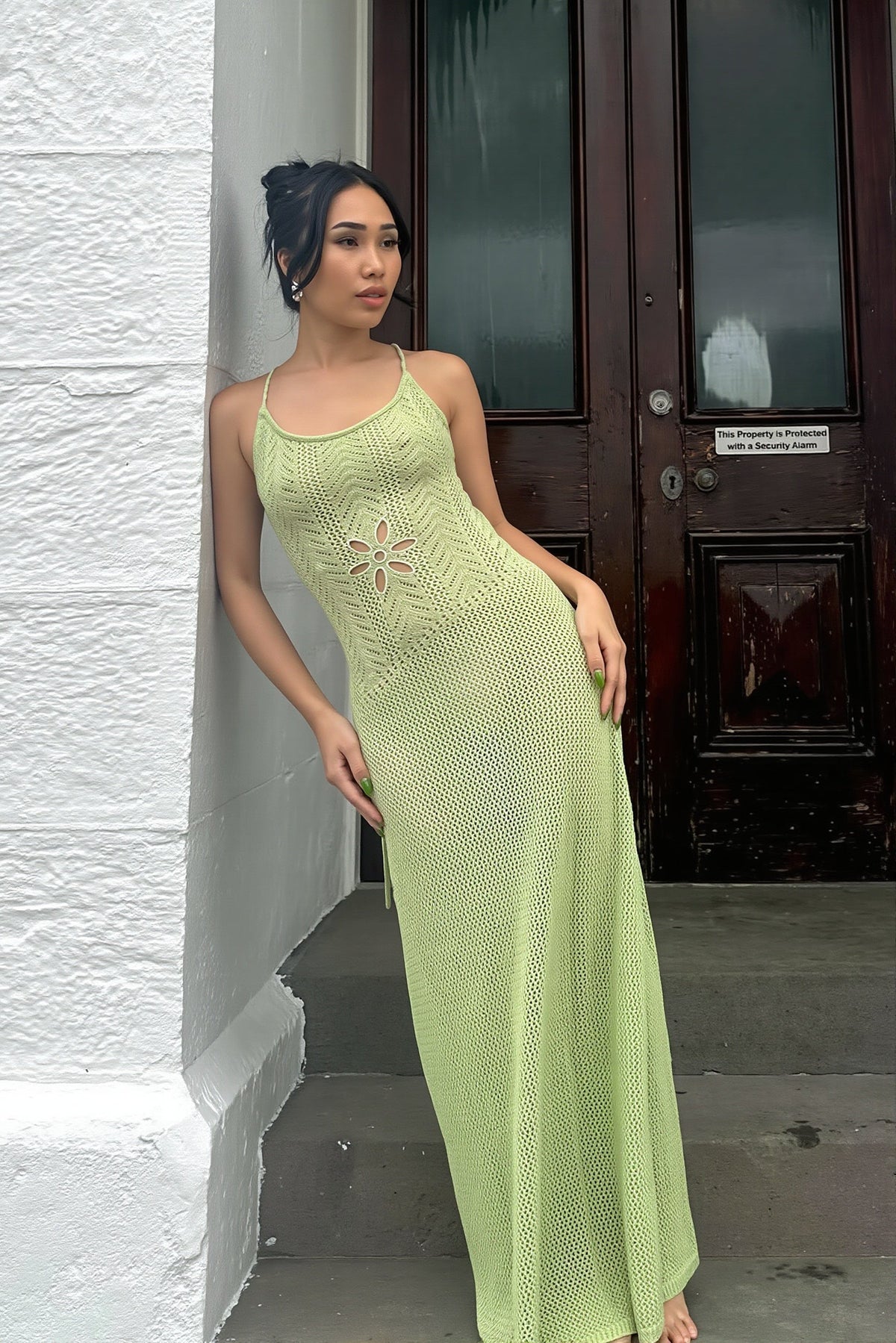 Crochet Knit Scoop Neck Cover Up Maxi Dress