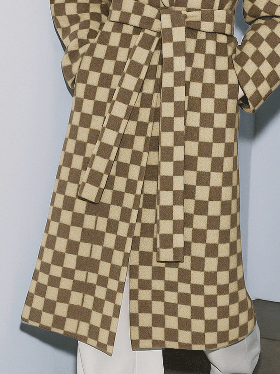 Retro Elegance Checkered Wool Belted Coat - Fashionpara