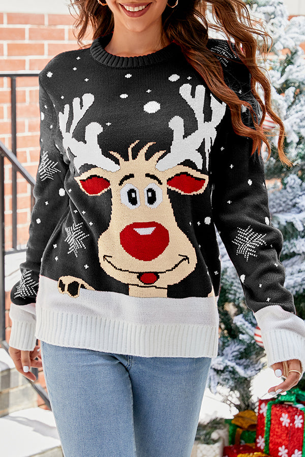 Lady Rin Christmas Print Long Sleeve Crew Neck Sweater