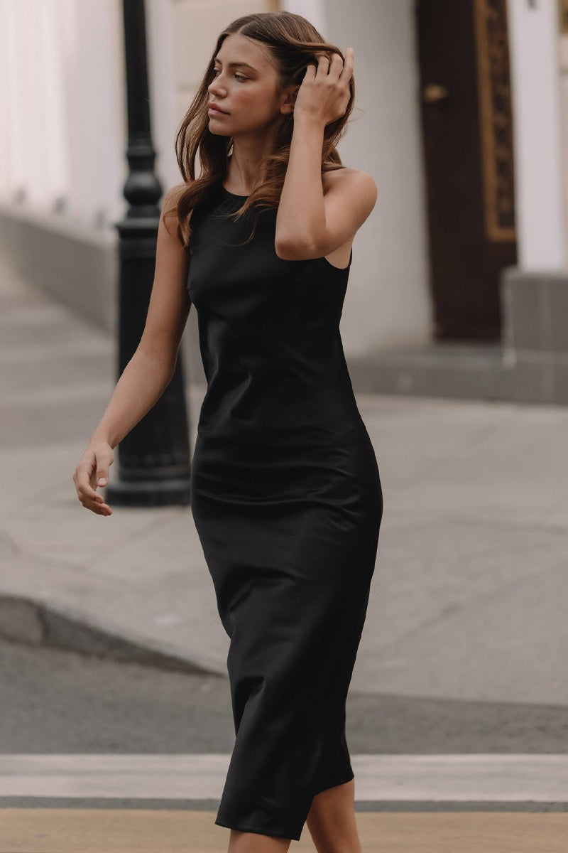 Satin Sleeveless Racer Back Midi Dress