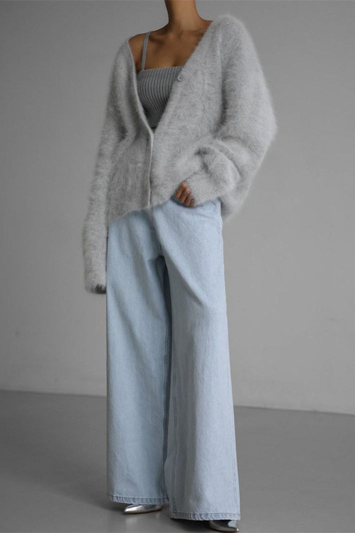 V-Neck Fluffy Knit Cardigan Sweater 15