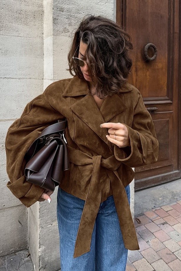 Belted Faux Suede Wrap Jacket 6