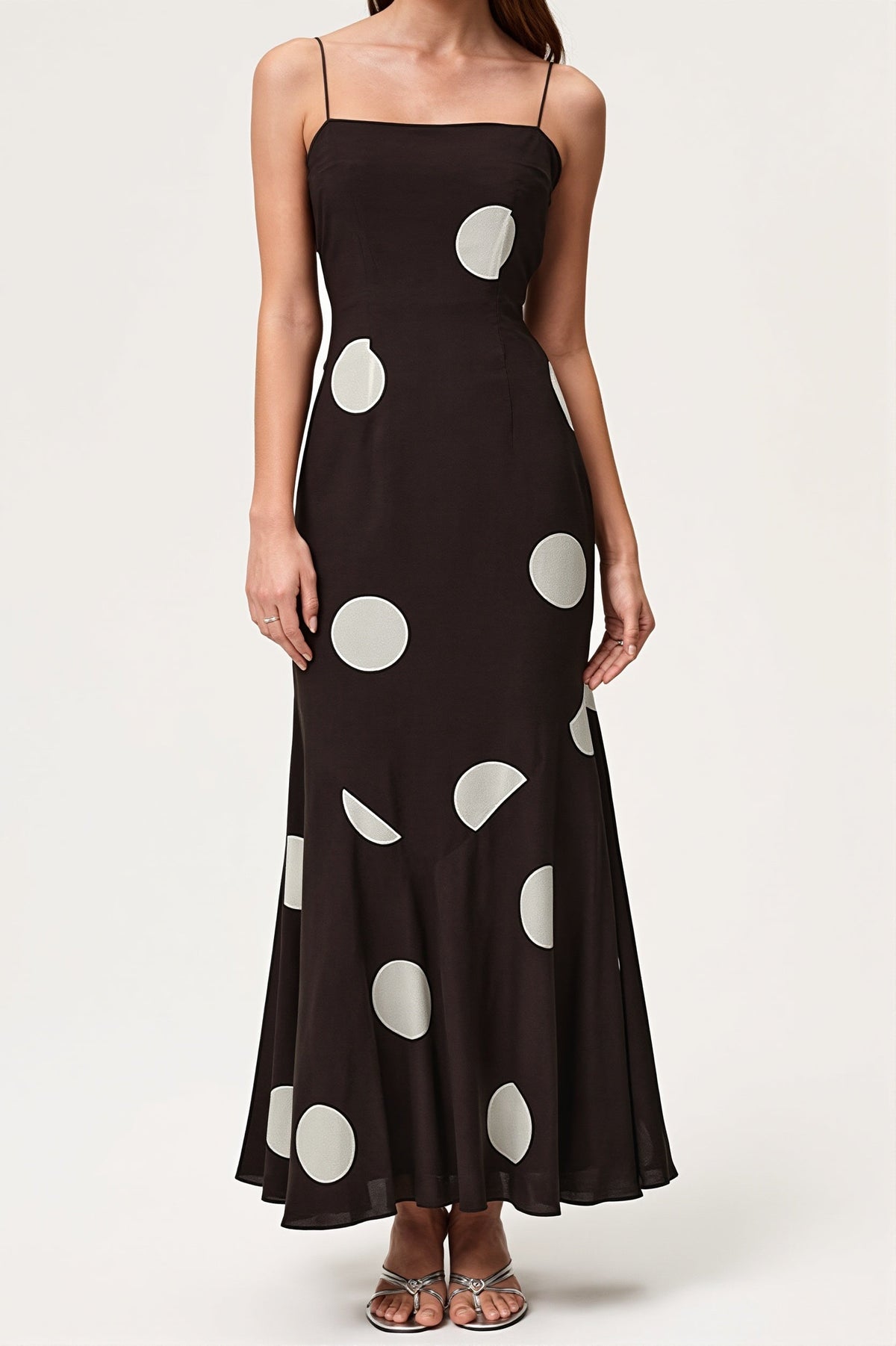 Polka Dot Square Neck A-Line Maxi Dress