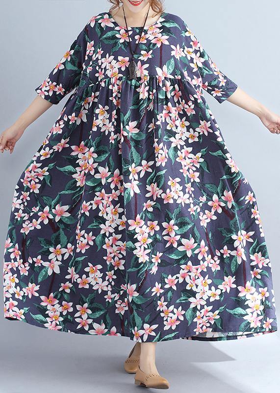 Floral Print Round Neck Half Sleeve Empire Waist Oversized Maxi Dress - View 2