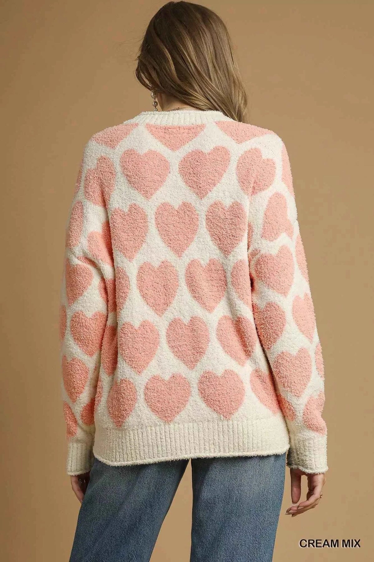 Mix Heart Pattern Pearl Accent Sweater 4