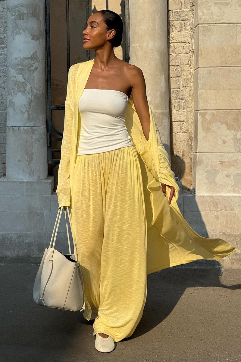 Elegant Two-Piece Lantern Pants Set with Long Cardigan