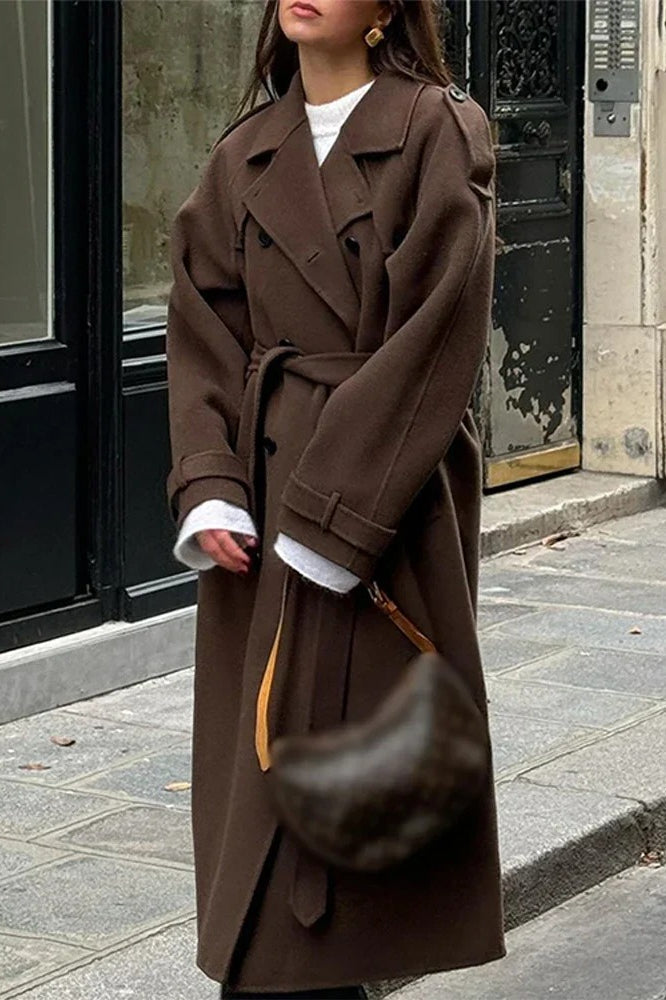 Black Loose Lapel Double-Breasted Overcoat