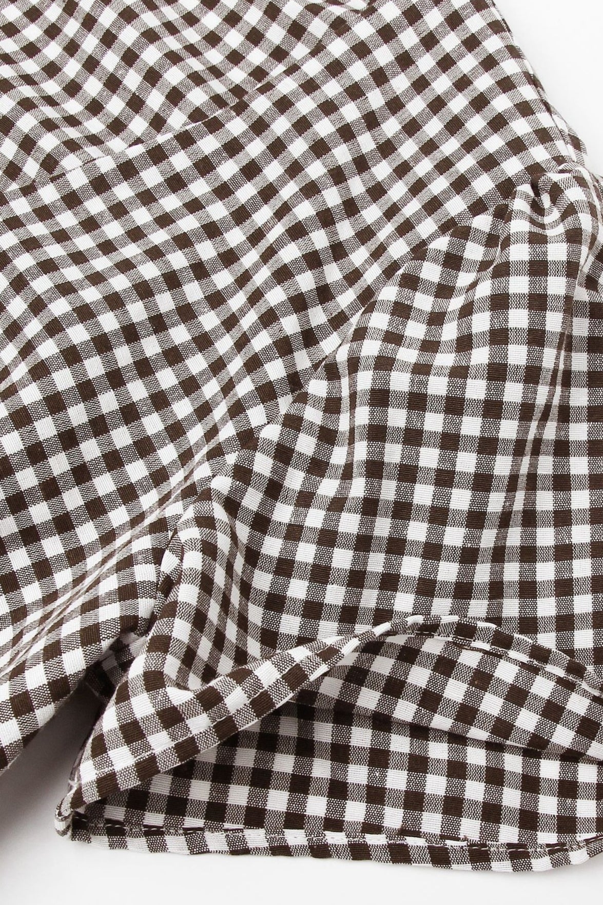 Gingham V-Neck Button Crop Blouse