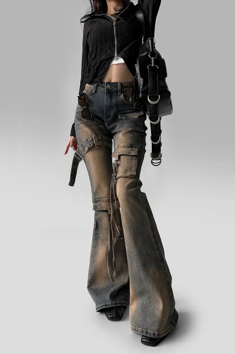 Low Waist Flare Cargo Jeans