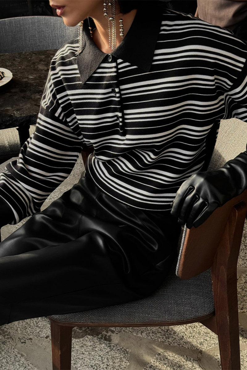 PrincessAce Colorblock Striped Polo Knit Sweater for Style