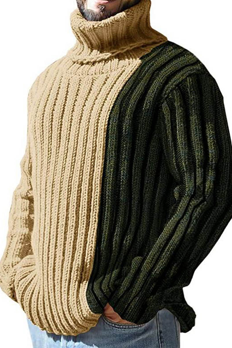Men's Patchwork Turtleneck Jumper - Fashionpara