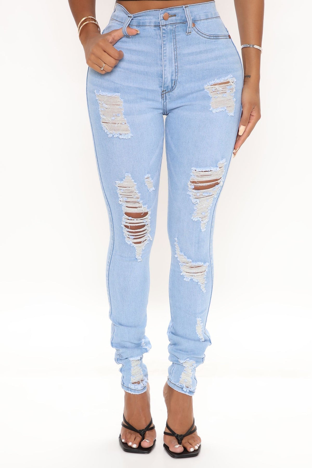 KittenAlarm - A Little Bit Of Love Ripped Skinny Jeans - Light Blue Wash
