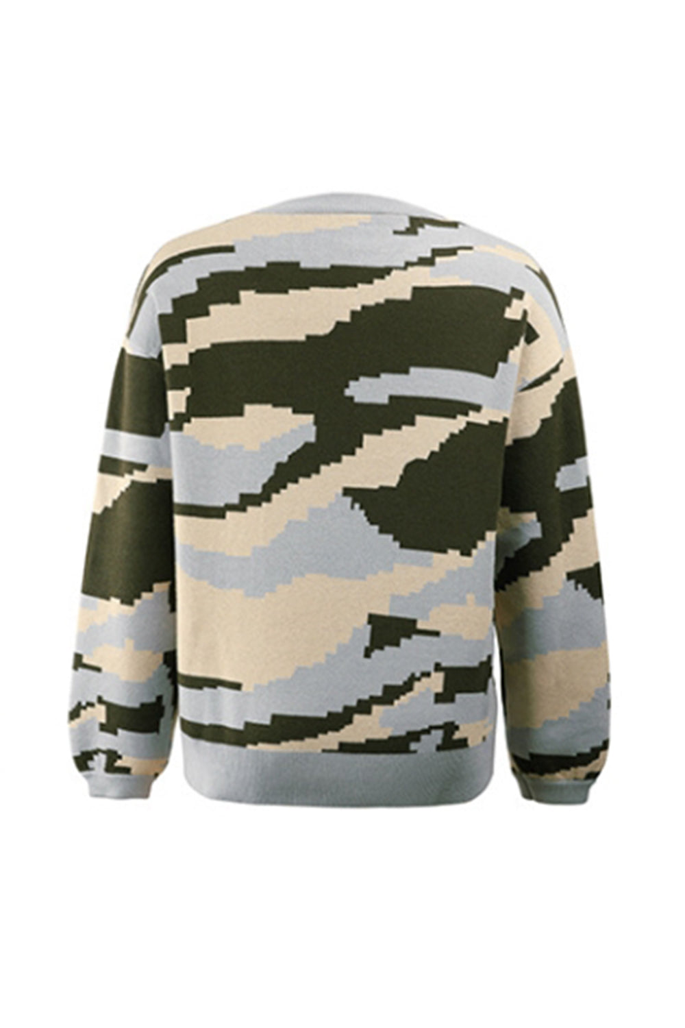 RadyRin Round Neck Camouflage Leopard Print Sweater