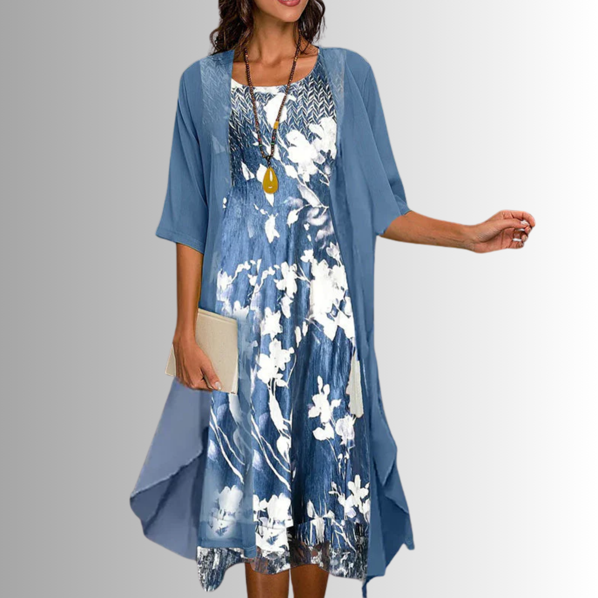 Floral Print Sleeveless Midi Dress and Sheer Duster Two Piece Set