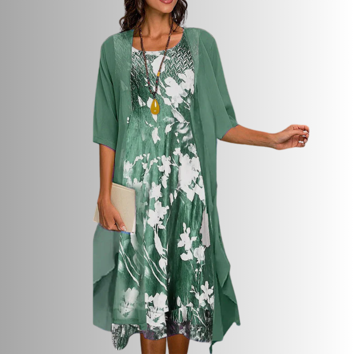 Floral Print Sleeveless Midi Dress and Sheer Duster Two Piece Set 7