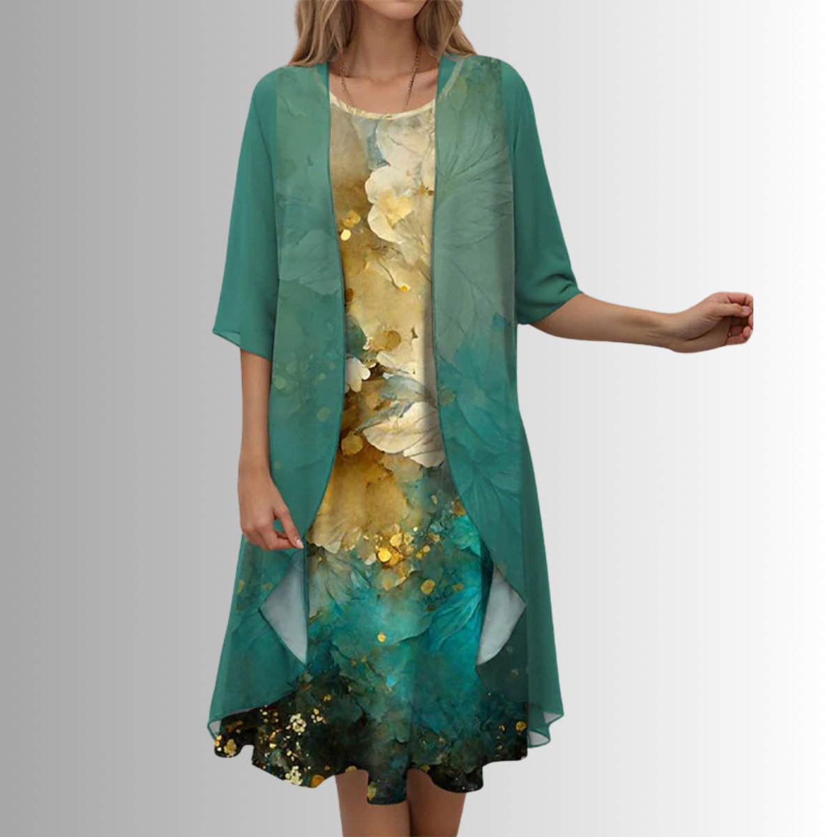Floral Print Sleeveless Midi Dress and Sheer Duster Two Piece Set 11