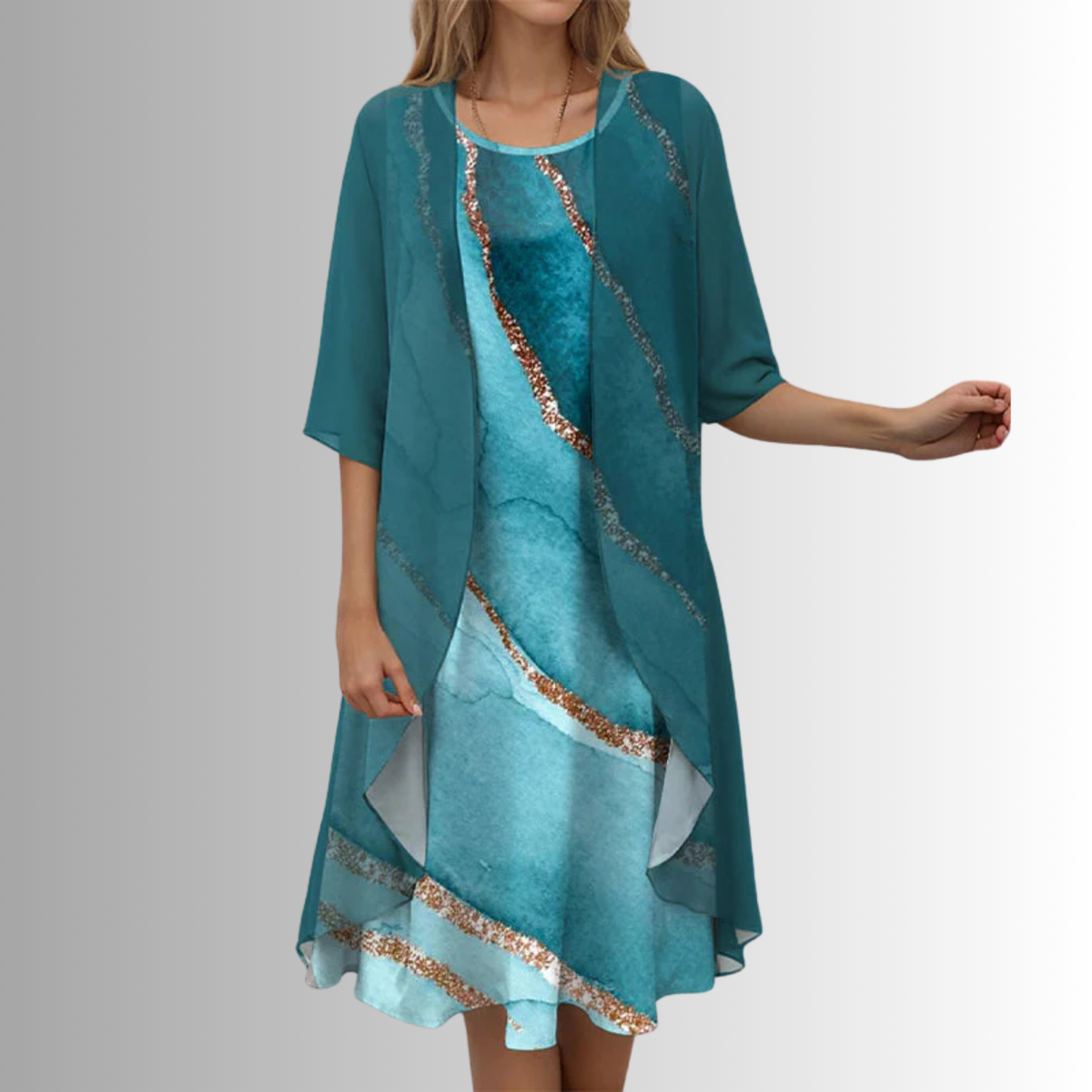 Floral Print Sleeveless Midi Dress and Sheer Duster Two Piece Set 8