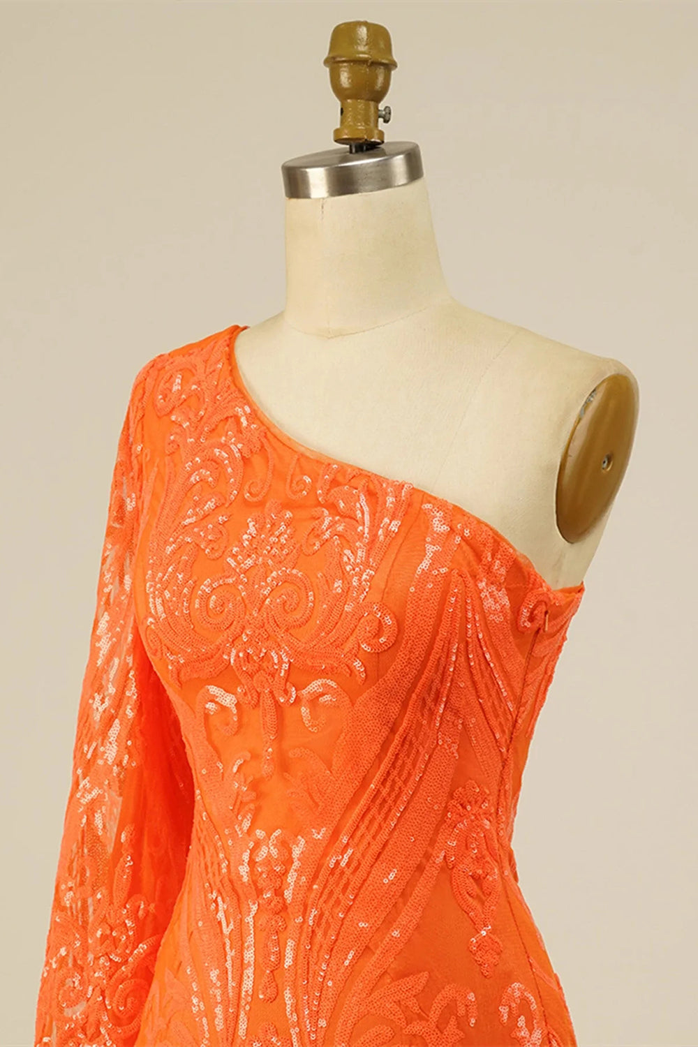 Bodycon One Shoulder Orange Sequins Short Homecoming Dress - Fashionpara