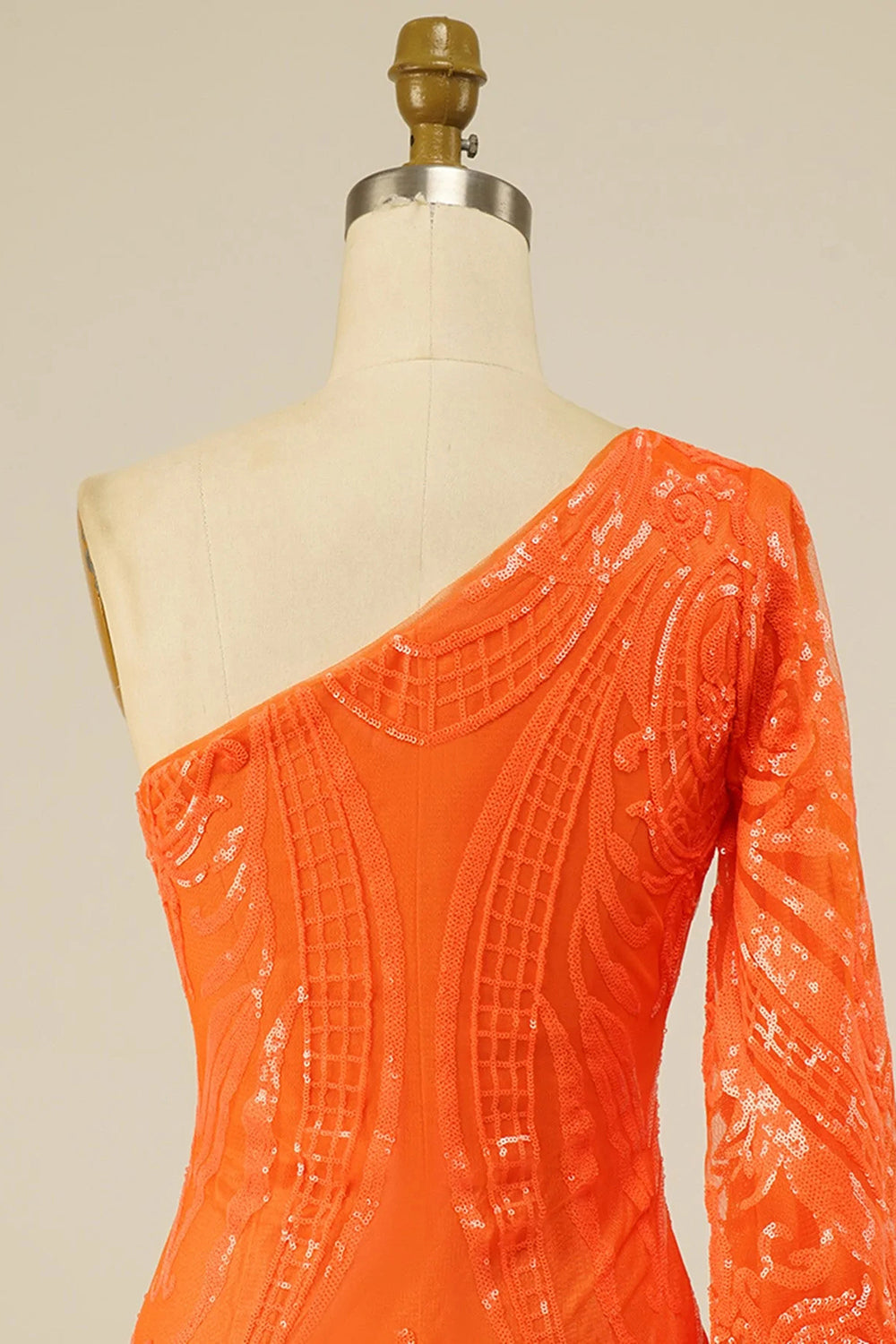 Bodycon One Shoulder Orange Sequins Short Homecoming Dress - Fashionpara