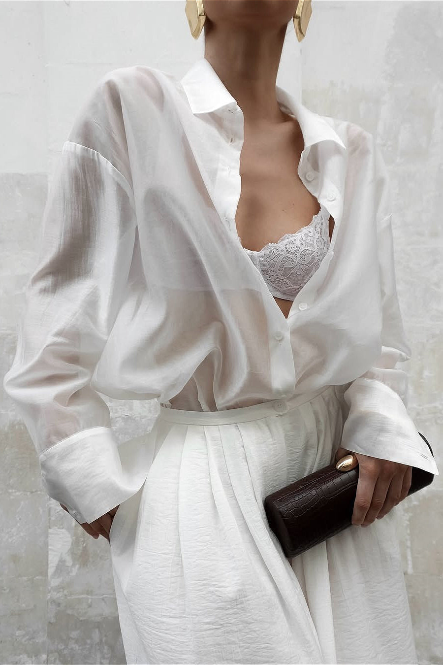 Vintage High-End Collared Loose Fit White Blouse