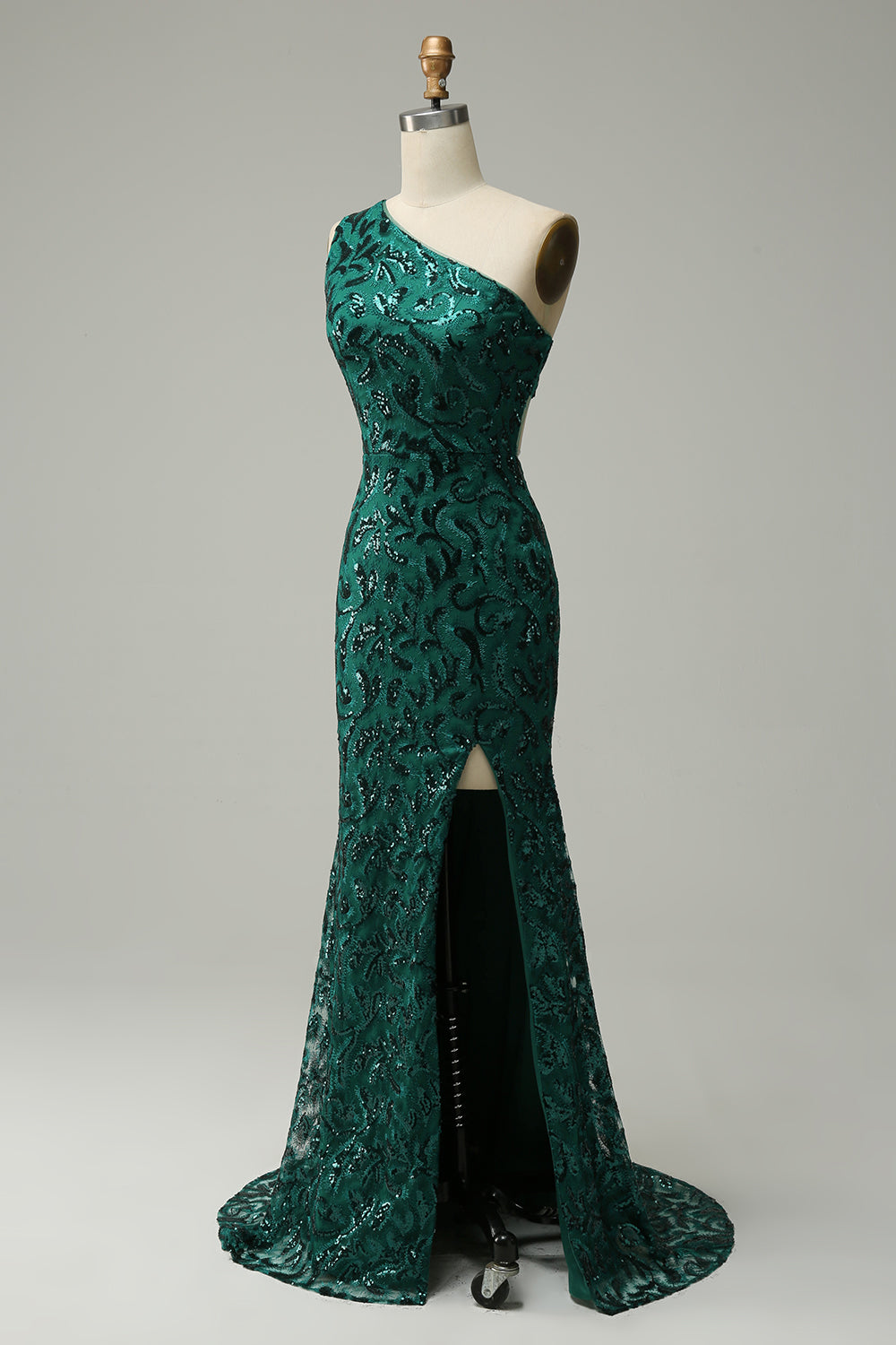 Sparkly Mermaid Peacock Blue Long Prom Dress with Slit