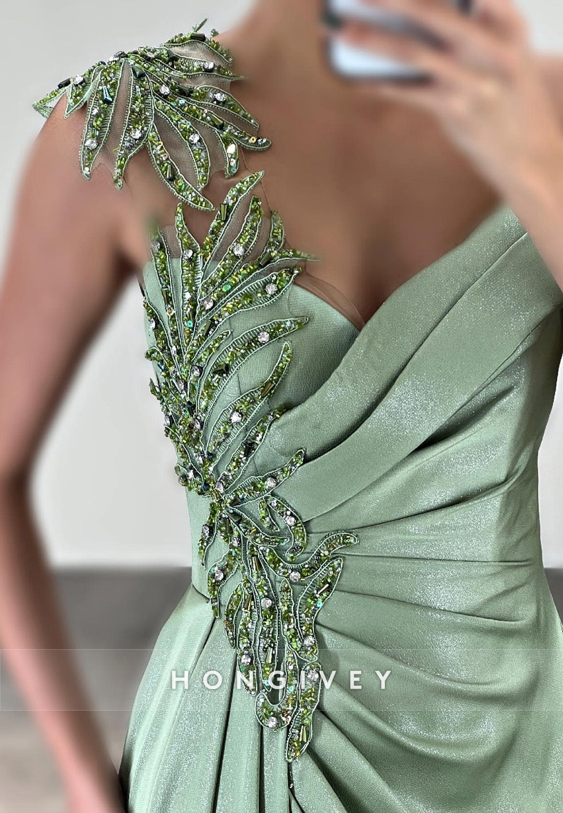 L2965 - Chic Asymmetrical Appliques With Side Slit Party Prom Evening Dress - Fashionpara