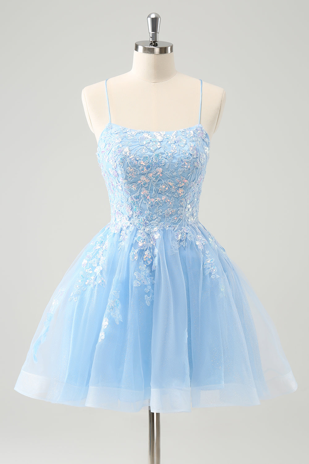 Cute Glitter Blue A Line Sequins Short Homecoming Dress with Appliques - Fashionpara