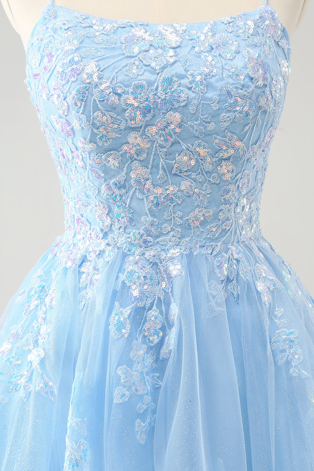 Cute Glitter Blue A Line Sequins Short Homecoming Dress with Appliques - Fashionpara