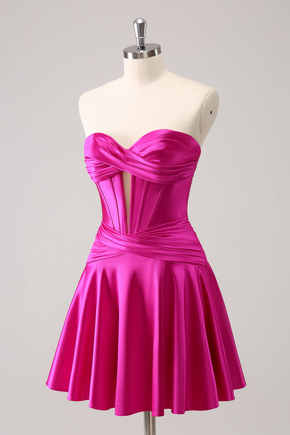 Fuchsia A-Line Sweetheart Corset Short Homecoming Dress - Fashionpara
