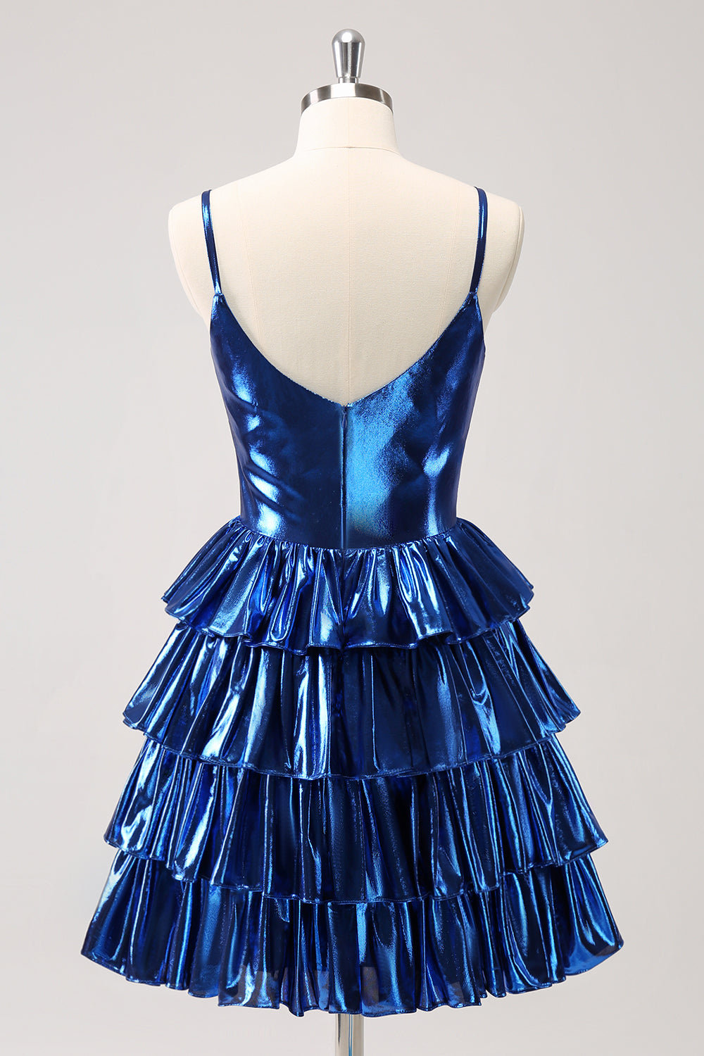 Ink Blue Spaghetti Straps A Line Tiered Short Homecoming Dress - Fashionpara