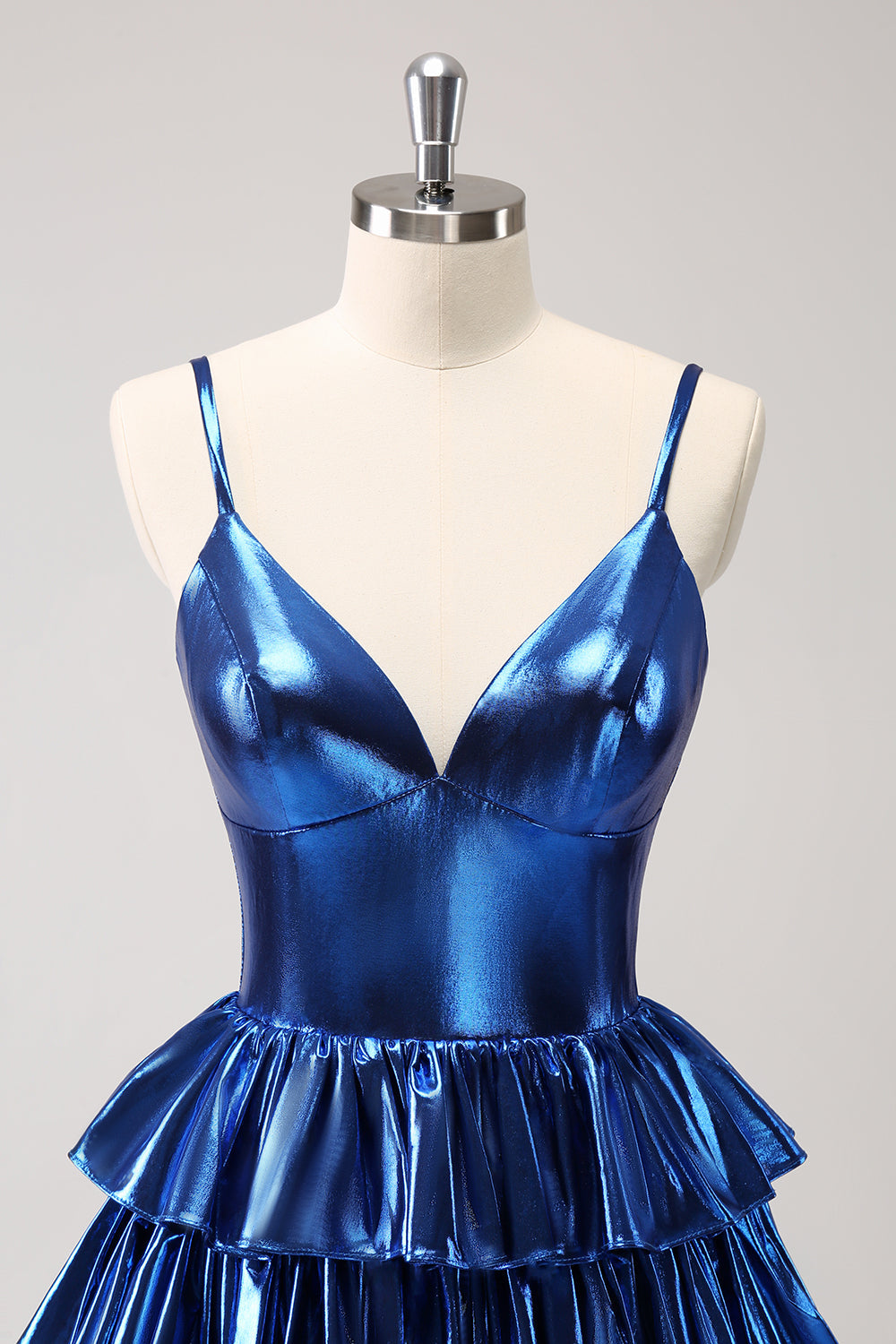Ink Blue Spaghetti Straps A Line Tiered Short Homecoming Dress - Fashionpara