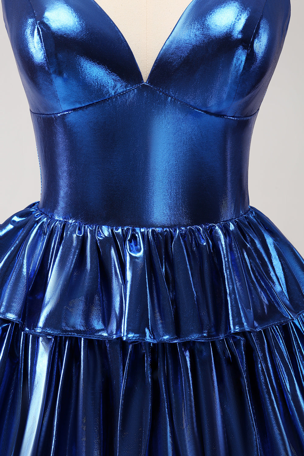 Ink Blue Spaghetti Straps A Line Tiered Short Homecoming Dress - Fashionpara