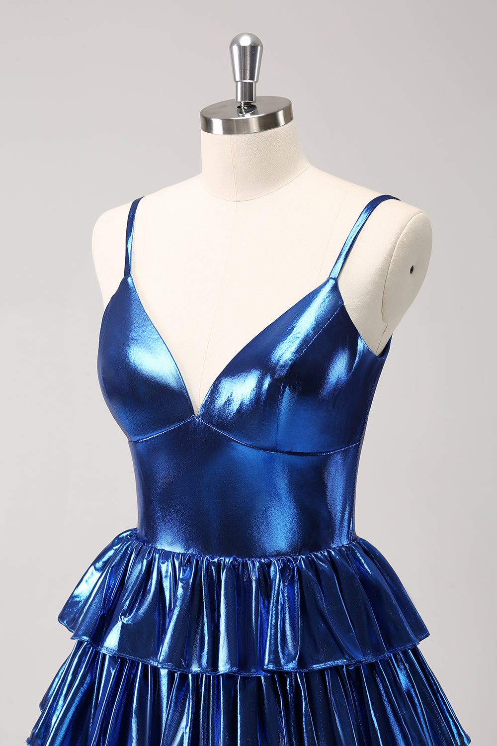 Ink Blue Spaghetti Straps A Line Tiered Short Homecoming Dress - Fashionpara