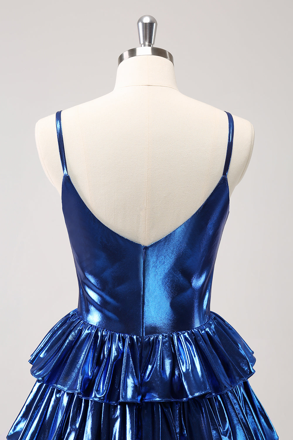 Ink Blue Spaghetti Straps A Line Tiered Short Homecoming Dress - Fashionpara