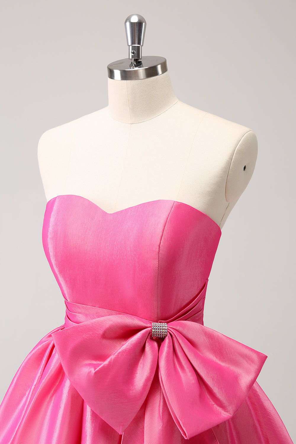 Fuchsia A-Line Strapless Ruffle Short Homecoming Dress with Bow - Fashionpara