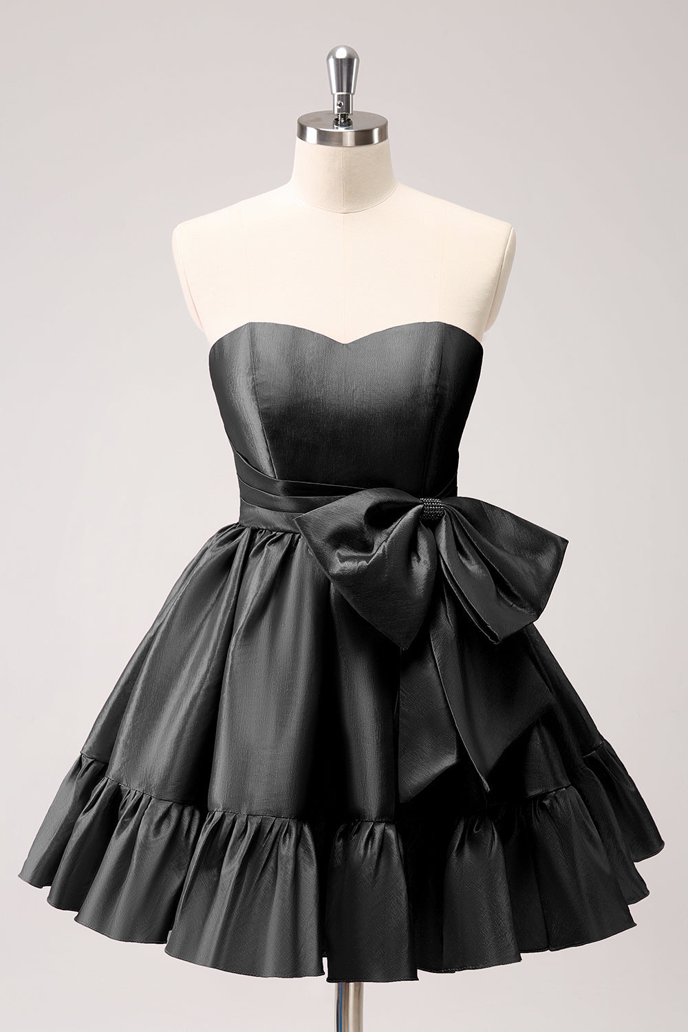 Fuchsia A-Line Strapless Ruffle Short Homecoming Dress with Bow - Fashionpara