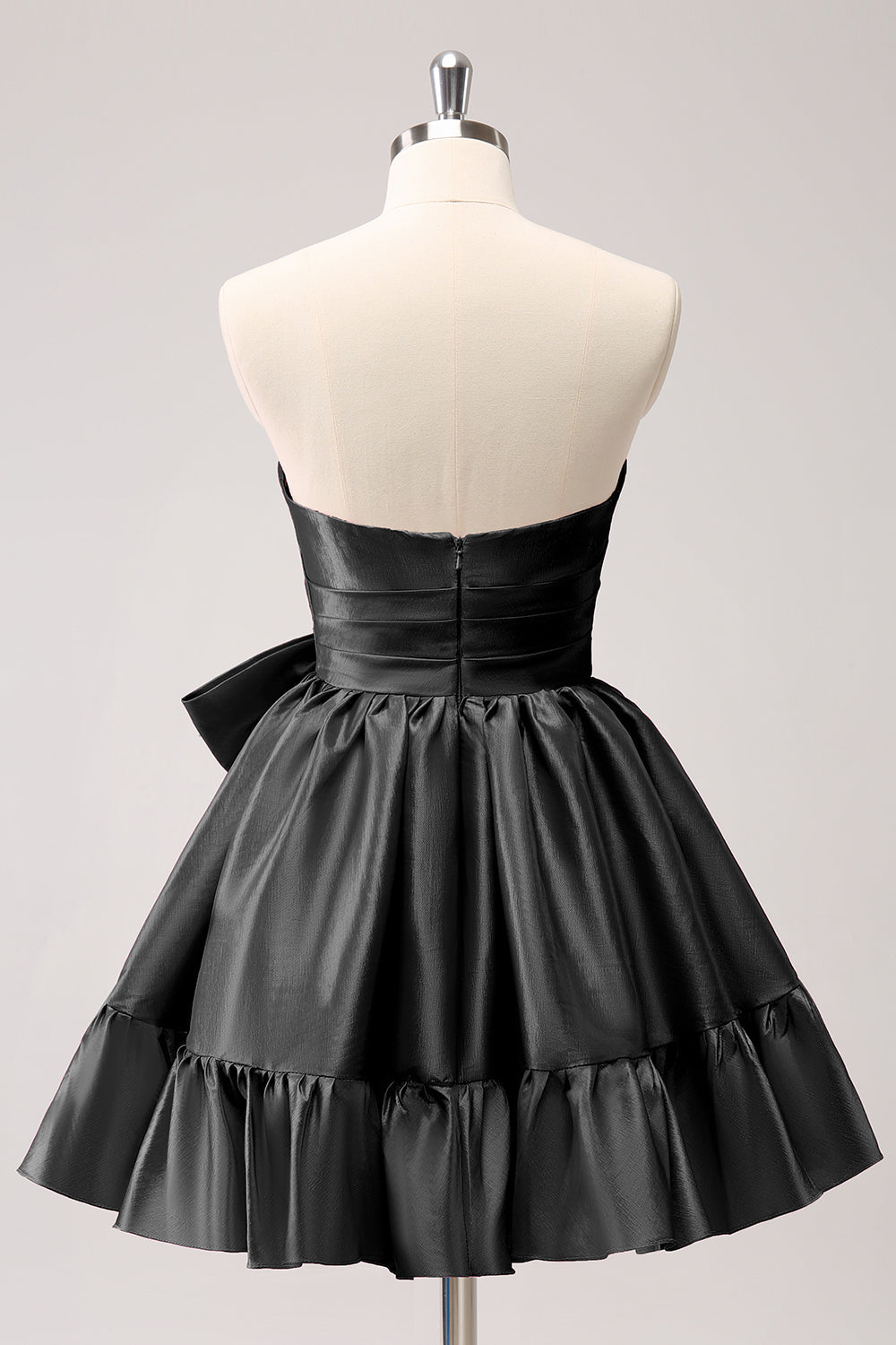 Fuchsia A-Line Strapless Ruffle Short Homecoming Dress with Bow - Fashionpara