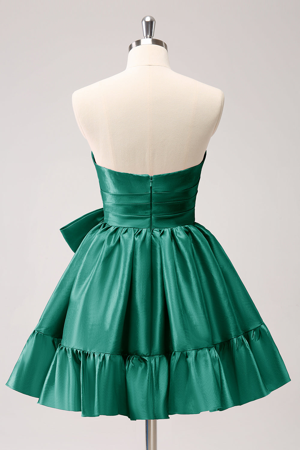 Fuchsia A-Line Strapless Ruffle Short Homecoming Dress with Bow - Fashionpara