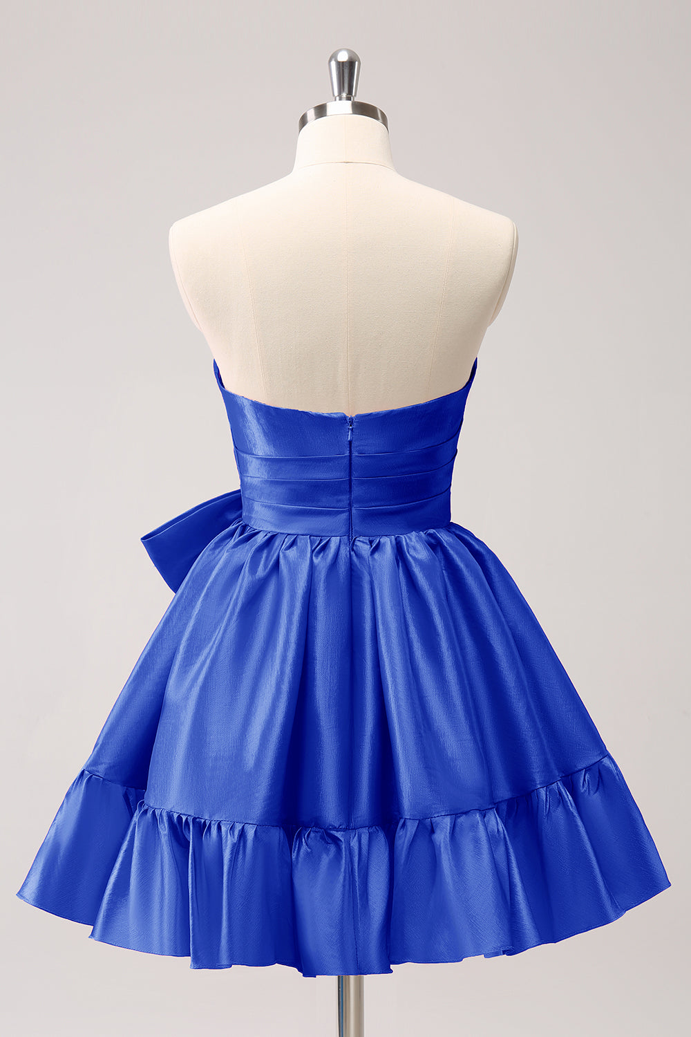 Fuchsia A-Line Strapless Ruffle Short Homecoming Dress with Bow - Fashionpara