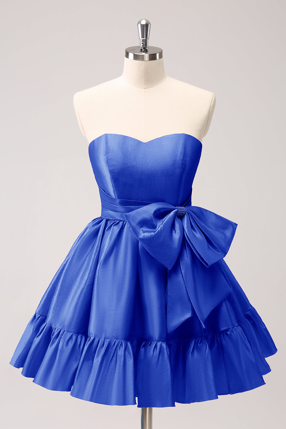 Fuchsia A-Line Strapless Ruffle Short Homecoming Dress with Bow - Fashionpara