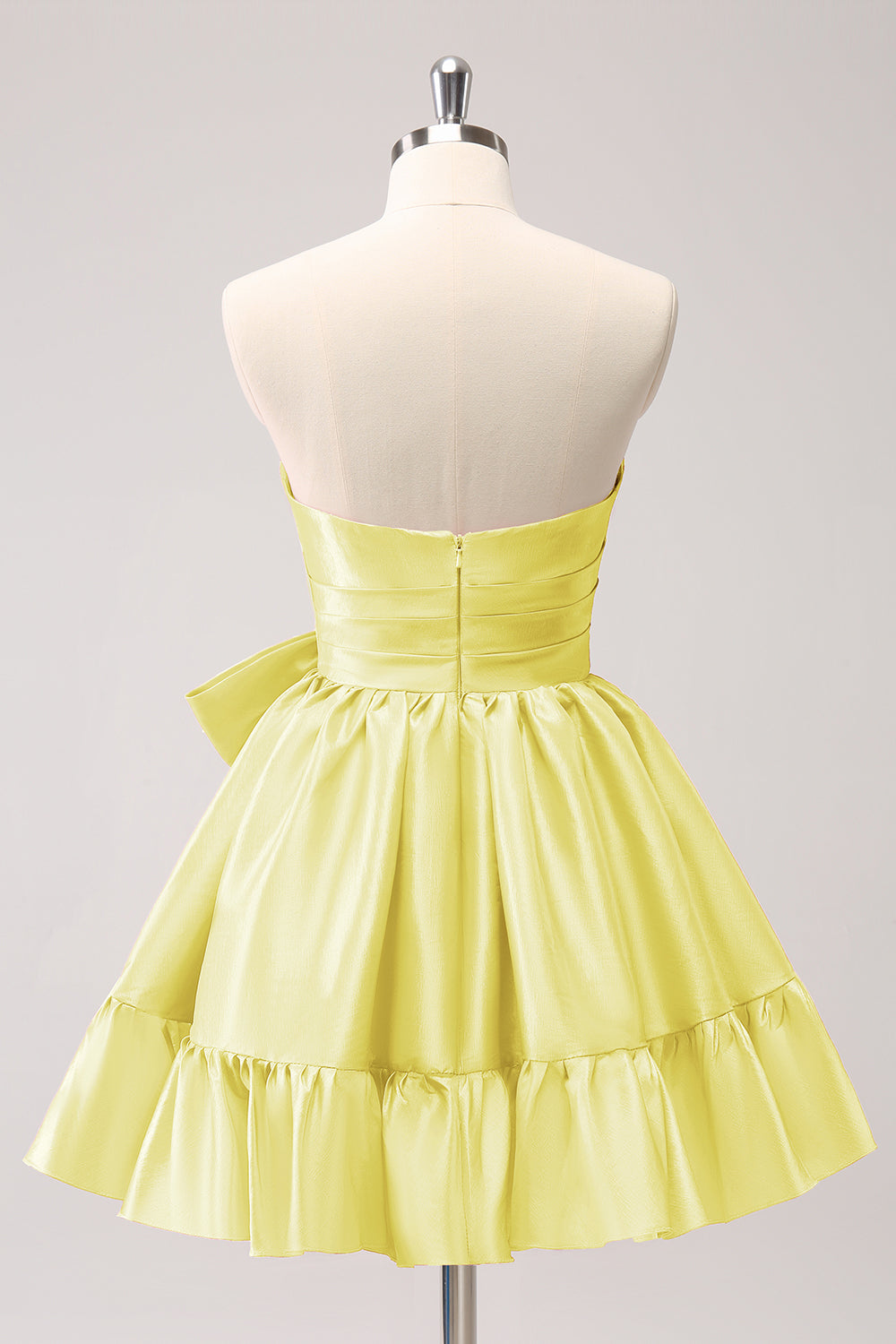 Fuchsia A-Line Strapless Ruffle Short Homecoming Dress with Bow - Fashionpara
