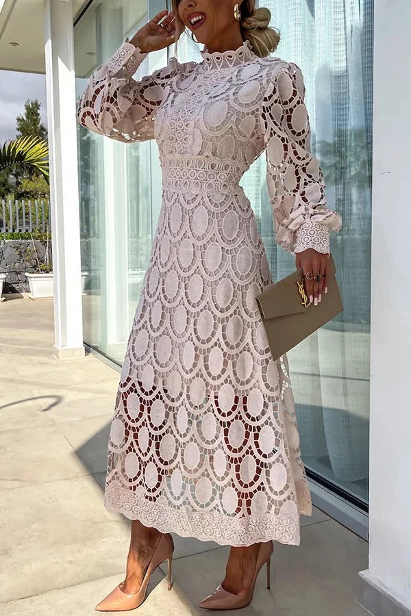 Francisca Crochet Lace Lantern Sleeve Midi Dress - View 10