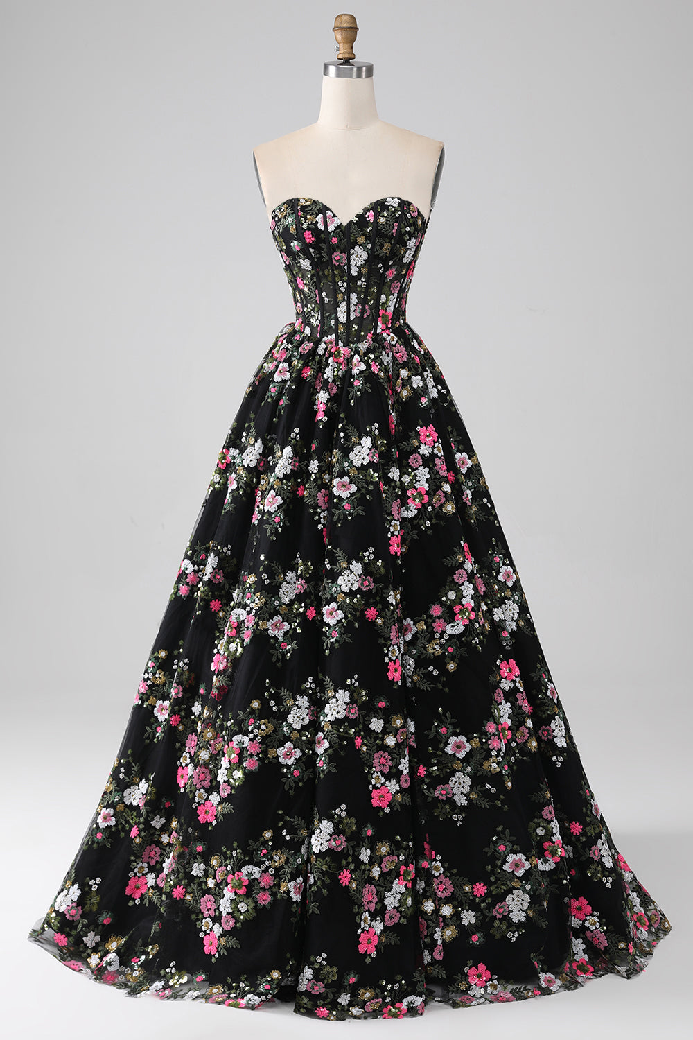 Luxurious Black A Line Sweetheart Corset Prom Dress with Appliques