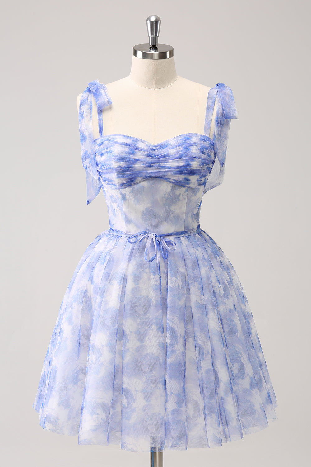 Blue Corset A-Line Short Floral Homecoming Dress - Fashionpara
