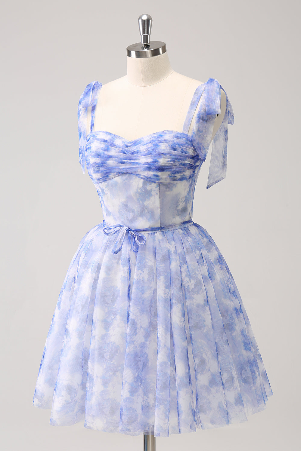 Blue Corset A-Line Short Floral Homecoming Dress - Fashionpara