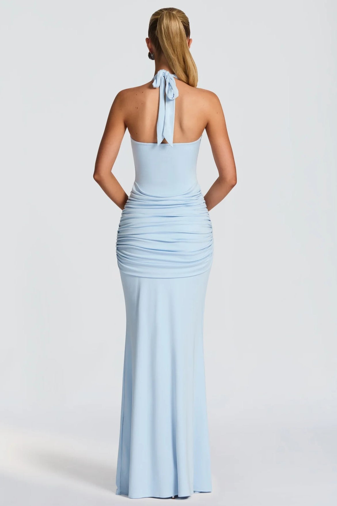 Halter Scoop-Neck Knot-Drape Jersey Fishtail Gown