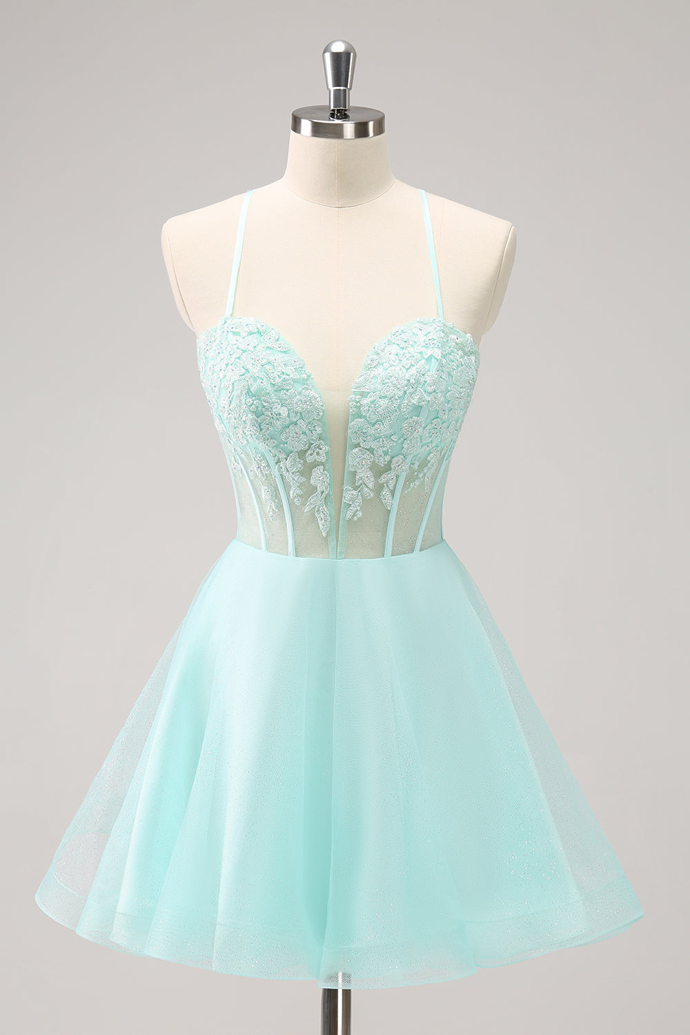 Green A Line Spaghetti Straps Corset Short Homecoming Dress - Fashionpara