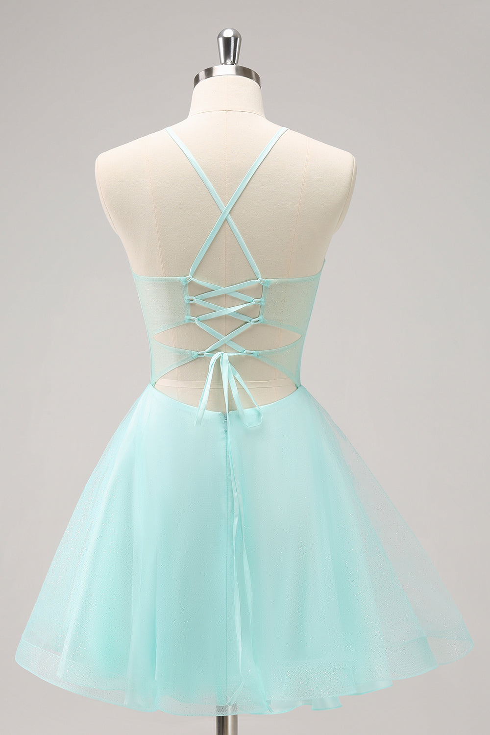 Green A Line Spaghetti Straps Corset Short Homecoming Dress - Fashionpara