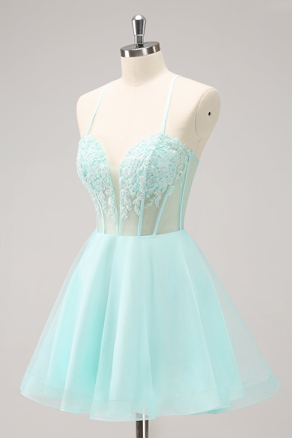 Green A Line Spaghetti Straps Corset Short Homecoming Dress - Fashionpara
