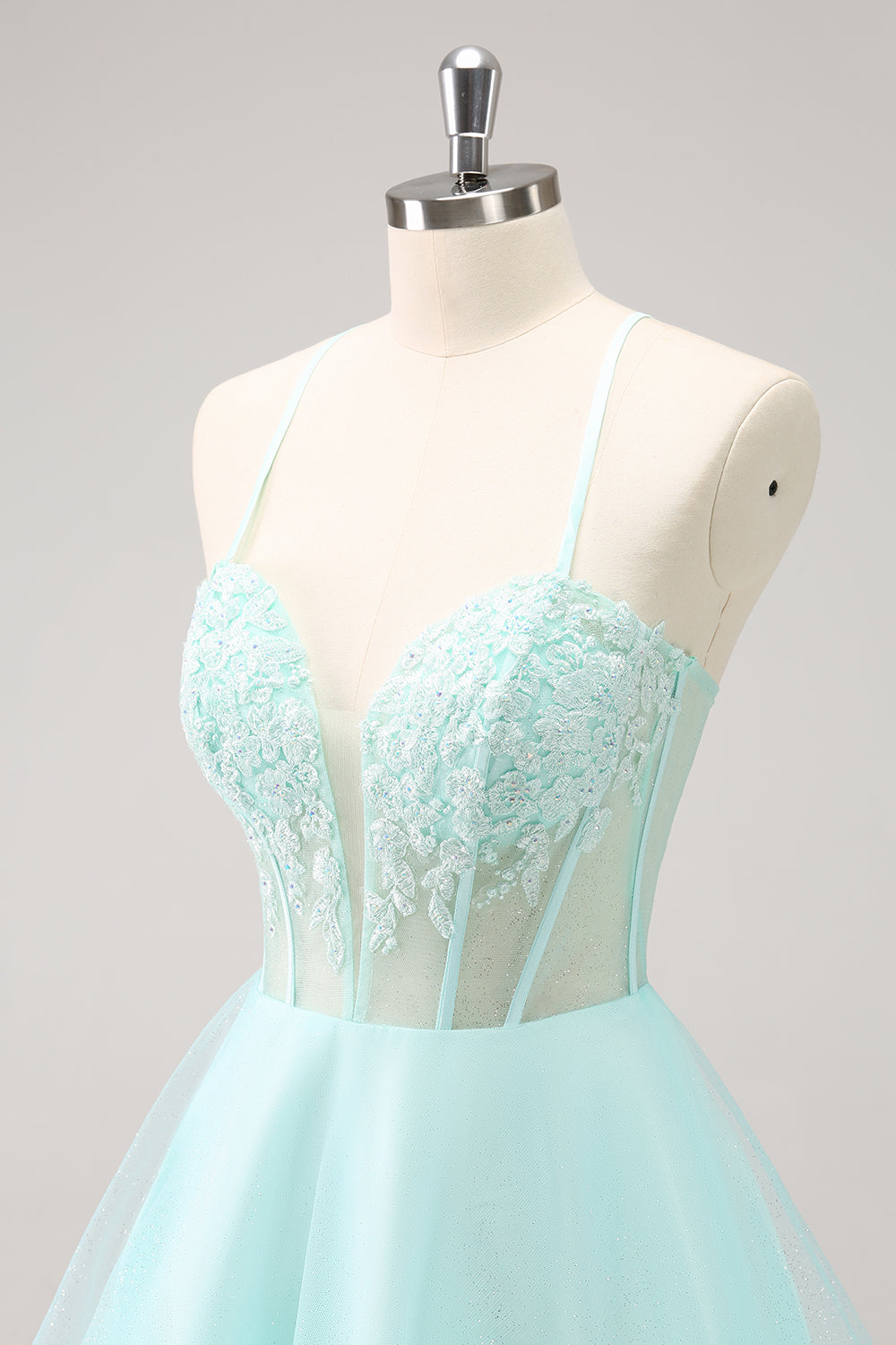 Green A Line Spaghetti Straps Corset Short Homecoming Dress - Fashionpara